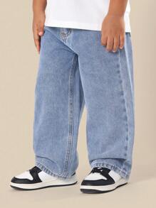 Quần jeans ống rộng dáng suông cổ điển SUMWON, kiểu dáng thoải mái, cạp cao, chất liệu denim, thời trang đường phố, trang phục thường ngày, xu hướng thời trang, size dành cho thanh thiếu niên, mùa thu đông, kỳ nghỉ. - Màu xanh lam - Xem 1