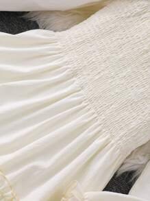 SHEIN Tween Girls Solid Square Collar Puff Sleeve Shirred Waist Flounced Hem A-Line Dress, Elegant & Sweet French Style,Back To School Clothes Fall Winter