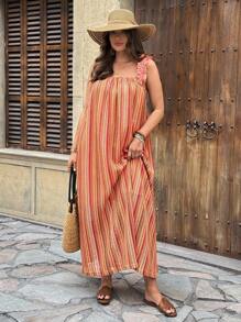 SHEIN Plus Size Resort-Style Print Long Dress - Orange - View 1