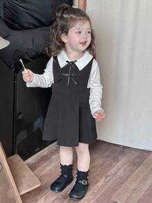 DAZY Baby Girl Elegant & Versatile Solid Color Sleeveless Dress Fall,Winter Toddler Girls Clothes - Black - View 3