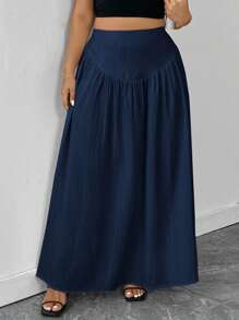 Firerie 女式加大码 A 字裙，腰部褶皱，优雅复古浪漫杏色雪纺裙，配有真口袋，适合海滩度假长蓝色裙子深蓝色裙子女式超长裙蓝色超长裙加大码超长裙深蓝色超长裙女式超长裙带口袋的超长裙