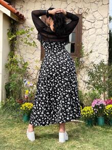 大码两件套：碎花腰部修身喇叭裙 + 透视夹克，春夏 - 黑與白 - 查看 2