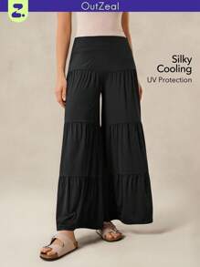 OutZeal Women Cool Touch Silky Soft UV Protection Knitted Waistband Wide Leg Sports Pants Fall Vacation Daily Casual - Black - View 9