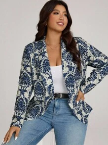 Comfylo 秋冬锦缎印花前开式西装外套 - 彩色 - 查看 4