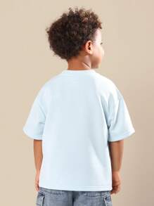 SUMWON 限量版儿童夏季T恤，宽松版型，休闲街头风，酷炫印花，个性宣言T恤，适合轻松度假、海滩、户外玩耍、上学、休闲度假等场合，男童必备单品。 - 藍色 - 查看 2