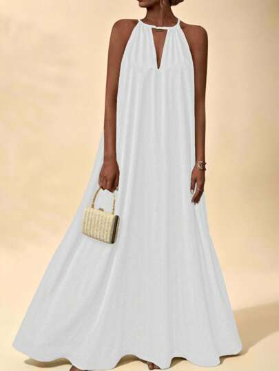 Breezaya Women's Solid Color Halter Dress With Flowy Skirt For Resort & Beach Habesha Habesha Kemis