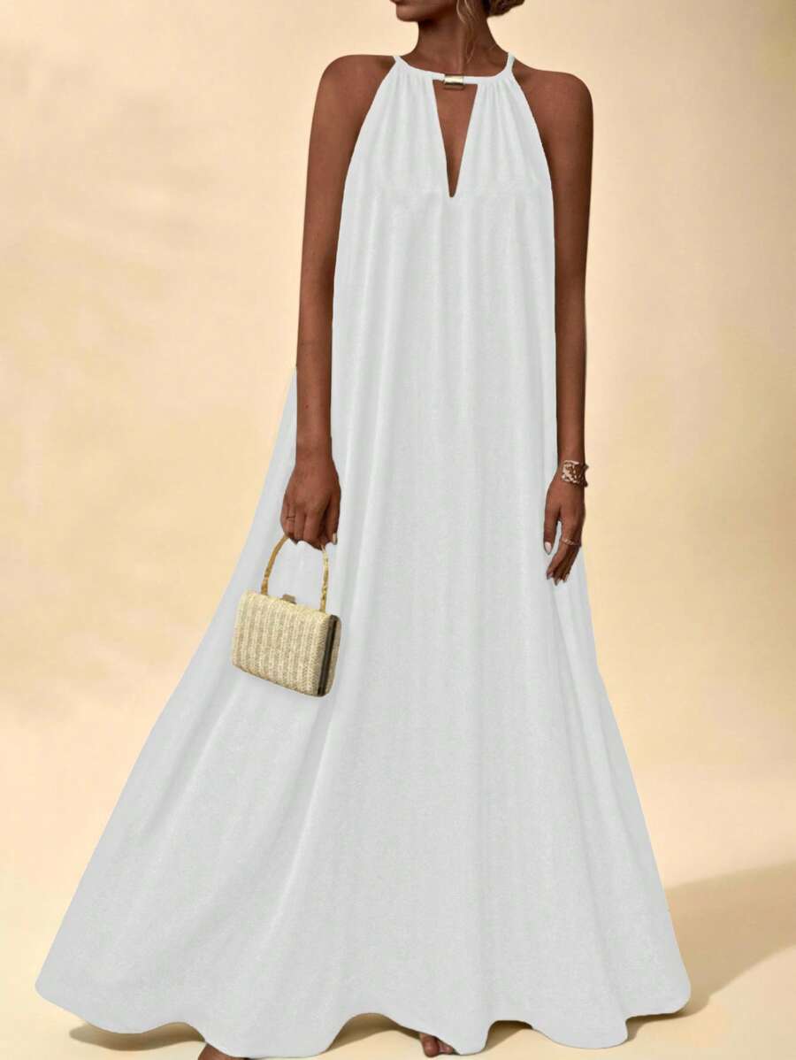 Breezaya Đầm yếm trơn màu cho nữ kèm chân váy bồng bềnh đi nghỉ dưỡng & đi biển - trắng - Xem 1