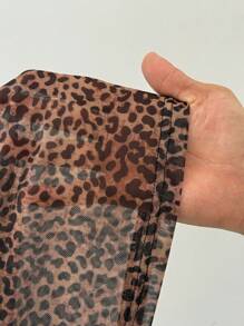 Coolane Tricou scurt transparent cu imprimeu leopard pentru femei, cu model de concerte de vară, rave, festivaluri, ieșiri în oraș, târg renascentist, Y2K