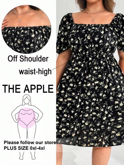 SHEIN EZwear Plus Size Women's Casual Ditsy Floral Dress, Summer