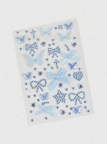 ROMWE Kawaii 1pc Lace Bow, Heart, Star, Cross, Diamond Glitter & Jewel Decor Sticker - Blue - View 1