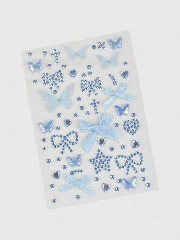 ROMWE Kawaii 1pc Lace Bow, Heart, Star, Cross, Diamond Glitter & Jewel Decor Sticker