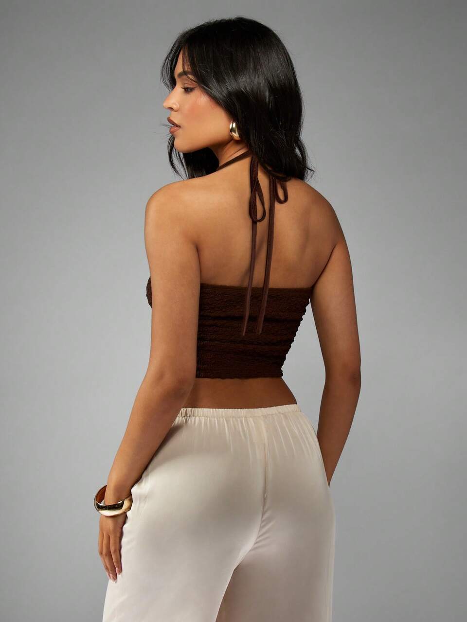 MISSGUIDED Textured Ruched Halter Crop Top Bustier Corset Style Evening Party Club Bandeau Summer Beach Tank Festival Bralette Resort Wear Chic Essential