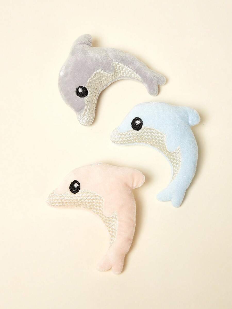 PETSIN 可爱的海豚形状毛绒猫玩具，采用超柔软材料制成，可与猫互动且充满乐趣 - 彩色 - 查看 1