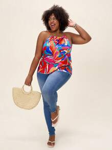 Comfylo Plus Size Women Full Print Loose Fit Camisole Top Summer Boho Old Money - Multicolor - View 6