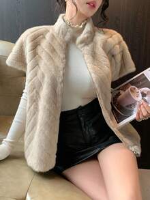 DAZY Sleeveless Zip-Up Loose Waistcoat Style Fluffy Jacket For Women, Autumn/Winter Vest Fluffy Coat