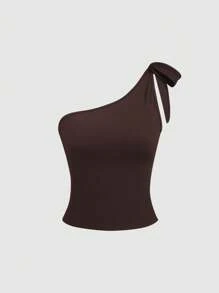 SHEIN Unity 棕色休闲百搭上衣套装，夏季 - 棕色 - 查看 5