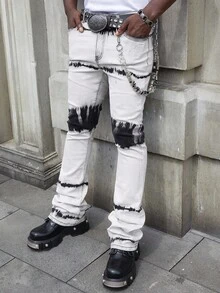 ROMWE MEN Street Life Quần Jeans Nam Ống Loe Túi Nhiều Lớp Giặt Cũ - Xám - Xem 1