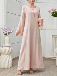 Yasmyna 优雅奢华精工拼布宽松年轻女士时尚高端连衣裙 - 粉色 - 查看 5