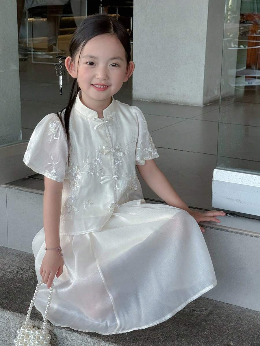 Dazy Kids 2pcs Young Girl Summer Chinese Style Casual Chic Blouse Outfit Set