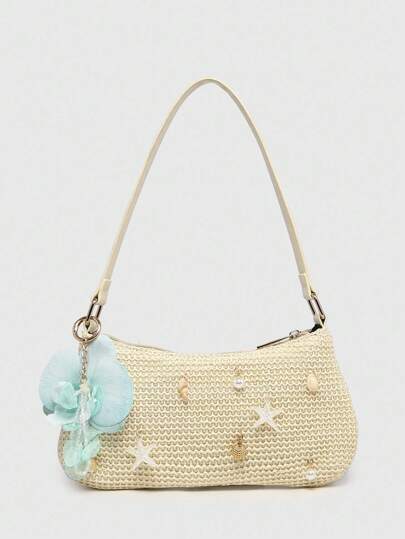 Kawaii Women's Vintage Ballet Style Bow Decor Chain Leopard Pearl Lace Decor One Shoulder Armpit Handbag