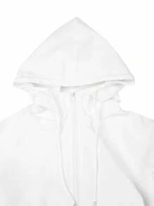 Manfinity Homme Men's Plain Color Drawstring Hooded Jacket,White Zip Up Hoodie,Casual Blank Hoodie,Fashionable Autumn Hiking Outerwear For Men - White - View 3