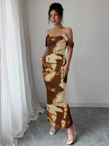 Elenzga 7 月 4 日假期夏季服装美人鱼鸡尾酒露肩连衣裙蓝色优雅修身性感毕业适度度假狂欢节外出露背荷叶边网眼针织。 - 咖啡 - 查看 4