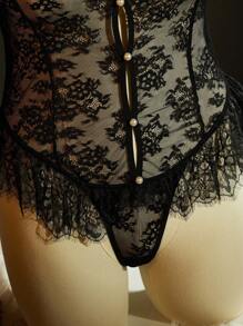 SpicyHot Plus Size Women Erotic Lace Bodysuit - Black - View 7