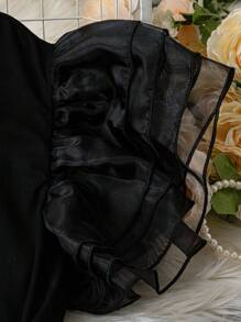 Celure 大码优雅撞色网眼荷叶边 V 领紧身衣，夏季