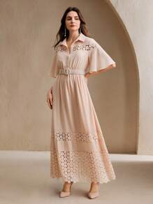 Anewsta Váy thiết kế ren khoét sâu độc đáo mùa hè dành cho nữ - Màu be - Xem 5