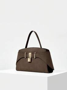 MOTF PREMIUM IRONMONGERY PU LEATHER TOP HANDLE BAG - Coffee - View 3