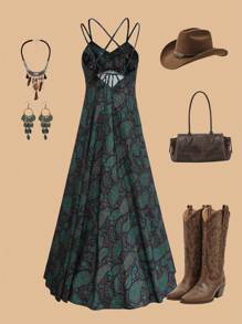 LanaWest Women's Bohemian Vacation Style Exotic Printed Long Maxi Dress - Multicolor - View 8