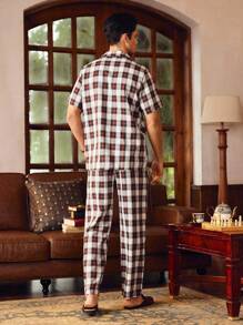 EverLounge Retro Plaid Pattern Gentleman's Pajama Set, Short Sleeve - Multicolor - View 2