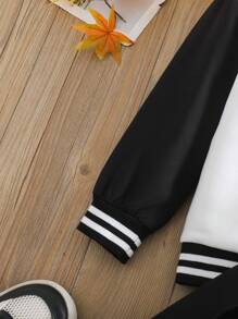 返校女孩休闲时尚棒球夹克 + 百褶裙 2 件套，学院风服装 - 黑與白 - 查看 6