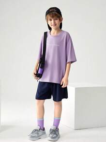 JNSQ 返校青少年男孩休闲圆领趣味字母印花宽松 T 恤，适合日常穿着、户外活动、度假、街头服饰、派对和休闲