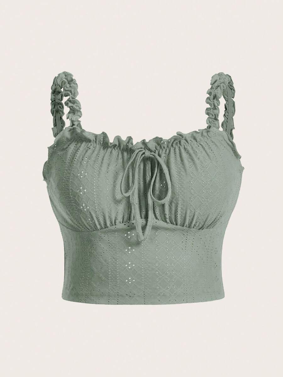 SHEIN EZwear Áo hai dây dáng rộng màu hồng nhạt lãng mạn, chất liệu voan mỏng, viền bèo nhún, thời trang đa năng cho kỳ nghỉ và hẹn hò, mùa xuân/hè, mùa tựu trường. - Màu xanh Bạc hà - Xem 1