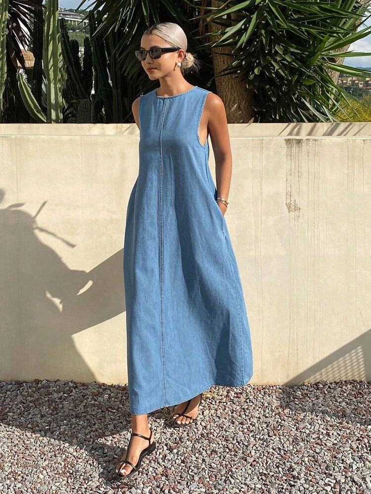 Women's Casual Sleeveless Denim Dress, Summer