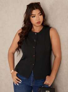 Elaquor 秋冬大码女式纯色单排扣休闲背心