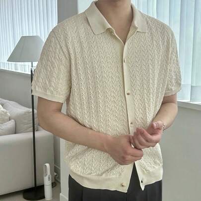 봄/여름 소박한 베이지 텍스처 패브릭 남성용 가디건 스웨터
