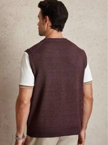 Manfinity Homme 全新时尚拼布设计休闲百搭男士背心 - 咖啡棕 - 查看 2