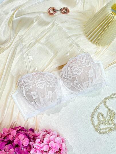 Snug Zone 加大码抹胸文胸，带钢圈，骨衬，模压罩杯，提升，1/2 罩杯，防滑，蕾丝拼接，浪漫，露背，无肩带，舒适半罩杯