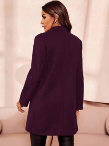 SHEIN Clasi 女士休闲百搭纯色羊毛大衣，秋冬 - 紫色 - 查看 2