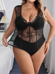 SHEIN CURVE+ 大尺碼花卉蕾絲秋冬冬季服飾 2026 22W - 黑色 - 查看 7