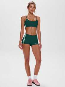 Musera Sport Spaghetti Strap Striped Side Cropped Cami Top Active Workout Gympadel, Tennis, Pickleball Fitness - Dark Green - View 5