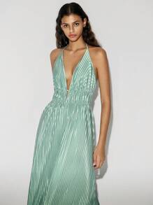 Lumivelle 女士褶裥圆领系带蝴蝶结连衣裙 - 薄荷綠 - 查看 8