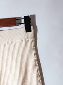 Franclia Elegant Minimalist Solid Color Knit Midi Skirt Knitted Sweater Clothes For University - Apricot - View 4