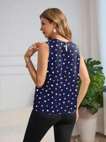 Shutterstock Glamance Blusa Regata Azul Marinho com Gola Frontal Plissada, Padrão Geométrico de Bolinhas, Blusas Elegantes de Verão para Senhoras Dia Noite Viagem Aeroporto Streetwear - Multicolorido - Visão 2