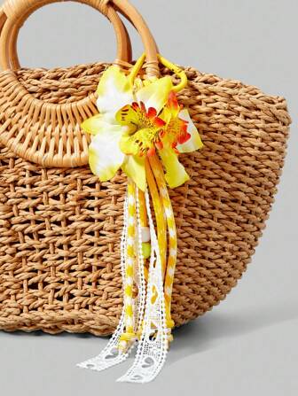 Kawaii حقيبة شاطئ بولهي استوائية بزهرة مع سلسلة مفاتيح بزاهي رومانسي قطعة واحدة