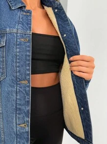 EURMUSE Women's Long Sleeve Single-Breasted Patch Pocket Loose Casual Denim Jacket Womens Denim Jacket Oversized Denim Jacket Jean Jacket Plus Size Jean Jacket Womens Jean Jacket Plus Size - Medium Wash - View 7