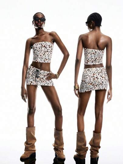 LYSMO 女士波西米亚奶牛印花抽绳两件套 - 2025 春夏新品