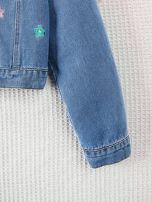 SHEIN Sparklyn 2pcs Set: Embroidered Denim Jacket With Turndown Collar & Asymmetric Hem Skirt, Fashionable & Stylish - Blue - View 4